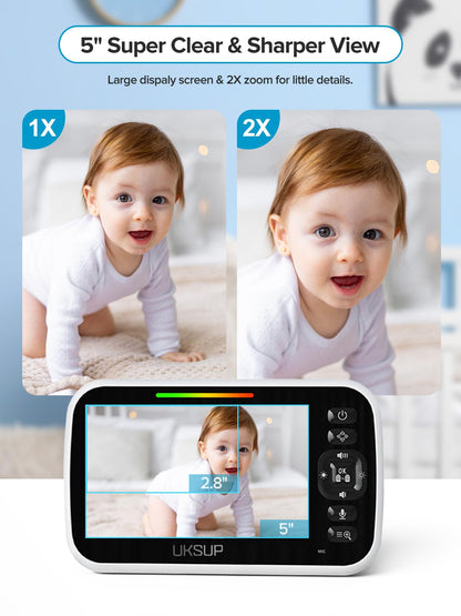 Baby Monitor with Camera and Audio - 5” Display Video Baby Monitor with 29 Hour Battery Life, Remote Pan & Tilt, 2X Zoom,Auto Night Vision, 2 Way Talk, Temperature Sensor,Lullabies,960 Feet Range