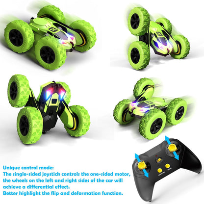 Threeking RC Stunt Cars Remote Control Car Double-Sided Driving 360-degree Flips Rotating Car Toy, Green