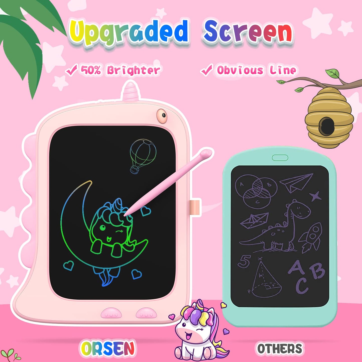 ORSEN 8.5 Inch LCD Doodle Board Tablet Toy - Green Dinosaur Drawing Pad for Kids 2-6 Years Old - Christmas and Birthday Gifts