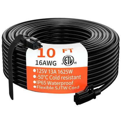 HUANCHAIN Indoor Outdoor Black Extension Cord 25 ft Waterproof, 16/3 Gauge Flexible Cold-Resistant Appliance Cord Outside, 13A 1625W 16AWG SJTW, 3 Prong Heavy Duty Electric Cord, ETL