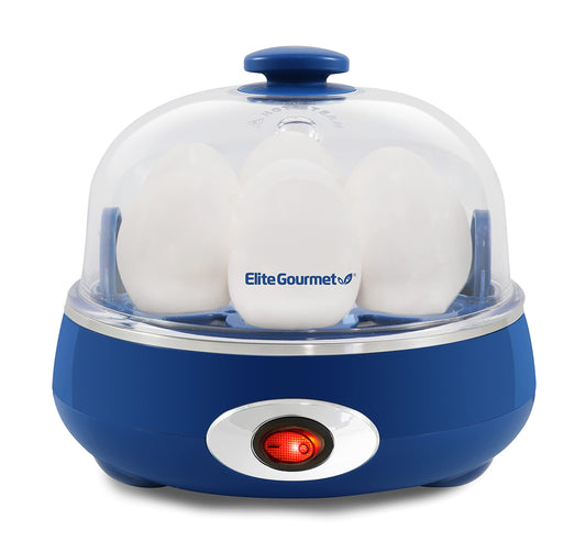 Elite Gourmet EGC322CBL Easy Egg Cooker Electric 7-Egg Capacity, Soft, Medium, Hard-Boiled Egg Cooker with Auto Shut-Off, Measuring Cup Included, BPA Free, Classic Blue