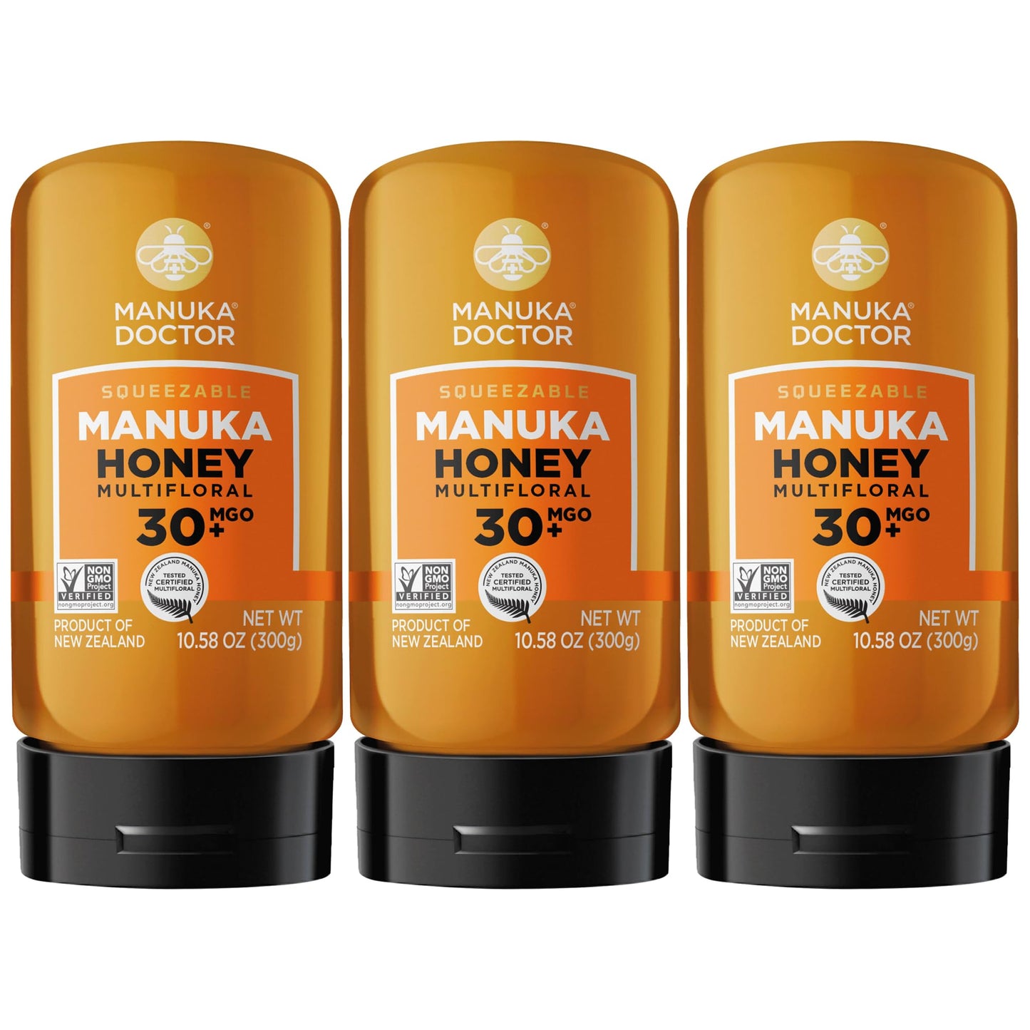 MANUKA DOCTOR - Raw Manuka Honey MGO 30+ SQUEEZY, 100% Pure New Zealand Honey. Certified. Guaranteed. RAW. Non-GMO (10.58 oz)