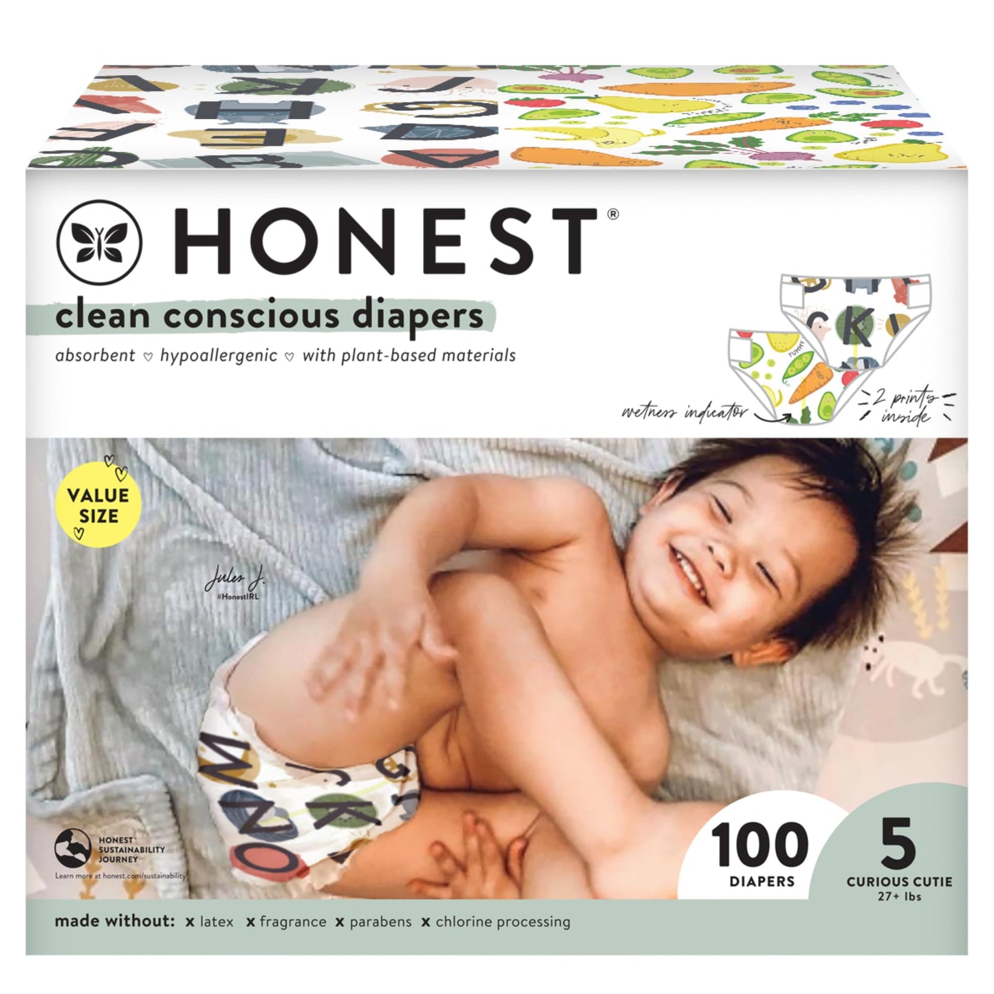 The Honest Company Clean Conscious Diapers | Plant-Based, Sustainable | Above It All + Pandas | Club Box, Size Newborn, 72 Count