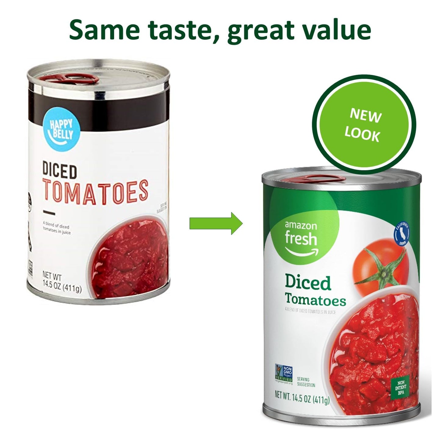 Amazon Fresh, Petite Diced Canned Tomatoes, 14.5 Oz (Previously Happy Belly, Packaging May Vary)