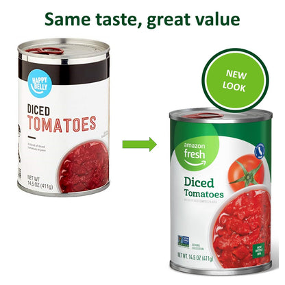 Amazon Fresh, Petite Diced Canned Tomatoes, 14.5 Oz (Previously Happy Belly, Packaging May Vary)