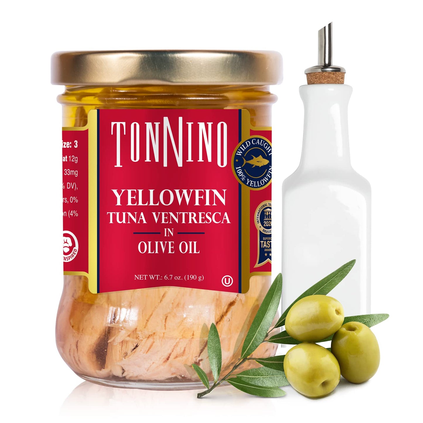 Tonnino Yellowfin Tuna in Olive Oil, Gluten-Free Premium Jarred Atun, Healthy Snacks for Adults, Ready to Eat Meals, EBT Eligible Items, Alternative of Salmon, Pack of 6