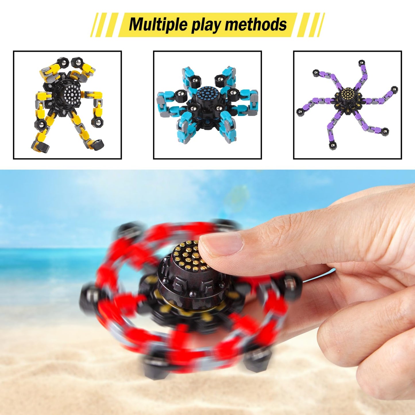 Transformable Fidget Spinners 4 Pcs for Kids and Adults Stress Relief Sensory Toys for Boys and Girls Fingertip Gyros for ADHD Autism for Kids Gifts (Fidget Toy 4pc)