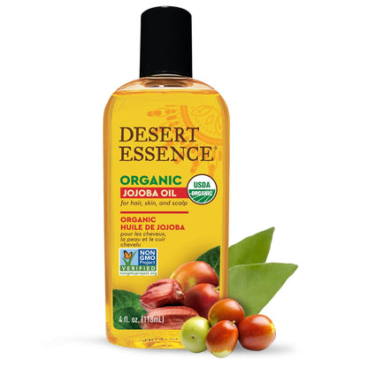 Desert Essence Organic Jojoba Oil - Moisturizer for Face, Skin, Hair - Cleanses Clogged Pores - May Prevent Scalp Flakiness - Fights Skin Infections - USDA - Suitable for Sensitive Skin - 4 Fl Oz (Pack of 1)