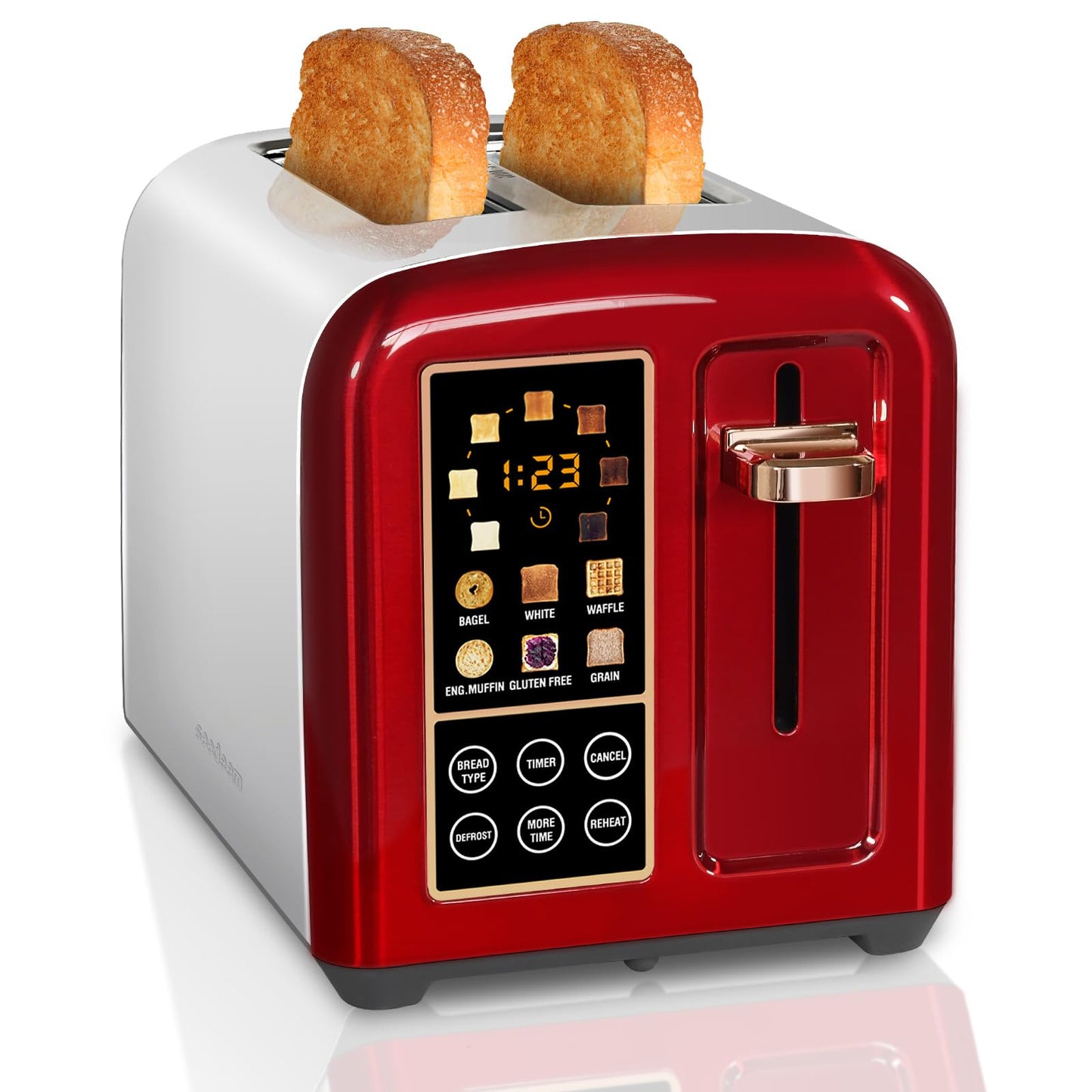 SEEDEEM Toaster 2 Slice, Stainless Toaster LCD Display&Touch Buttons, 50% Faster Heating Speed, 6 Bread Selection, 7 Shade Setting, 1.5''Wide Slot, Removable Crumb Tray, 1350W, Dark Metallic