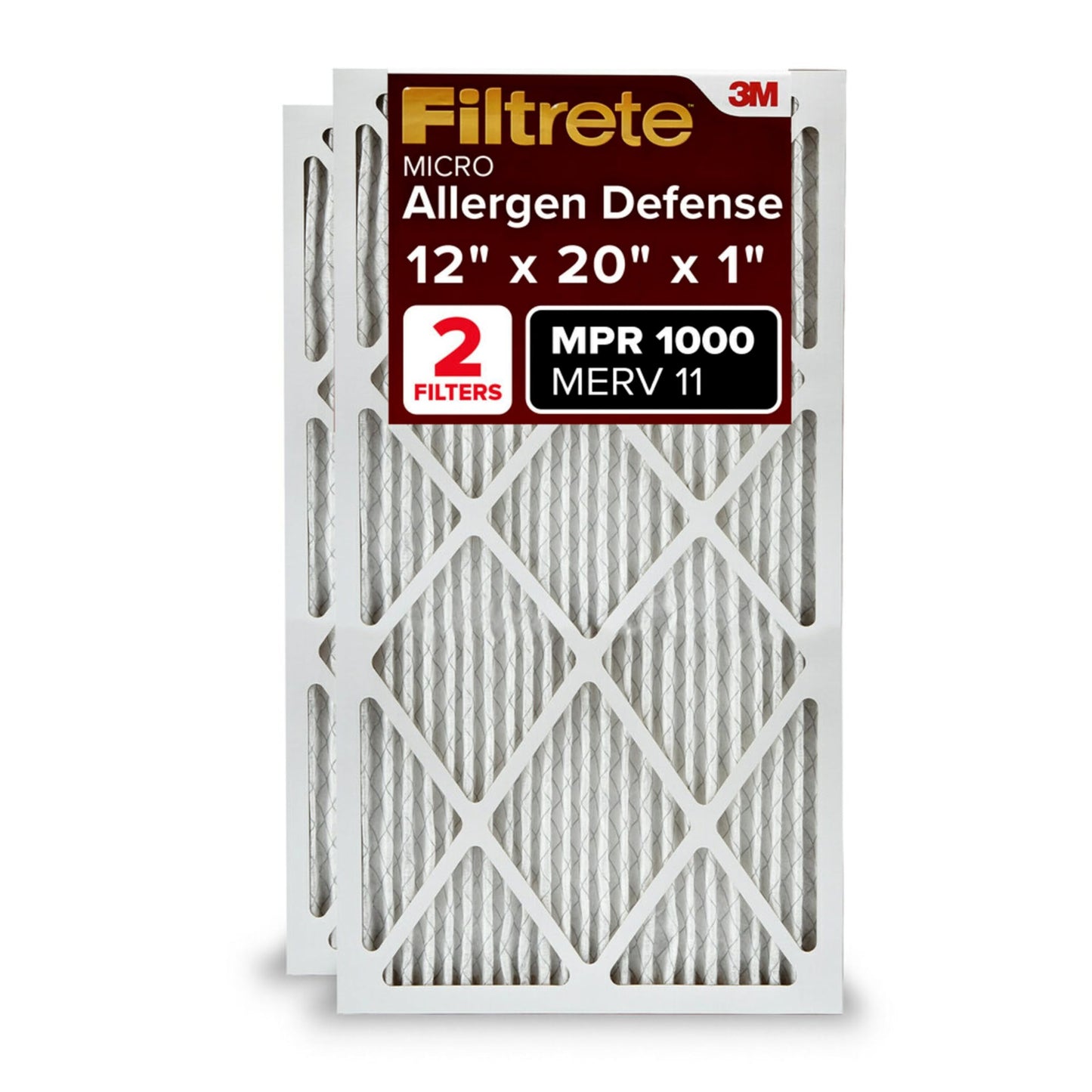 Filtrete 20x25x1 AC Furnace Air Filter, MERV 11, MPR 1000, Micro Allergen Defense, 3-Month Pleated 1-Inch Electrostatic Air Cleaning Filter, 2 Pack (Actual Size 19.688 x 24.688 x 0.84 in)