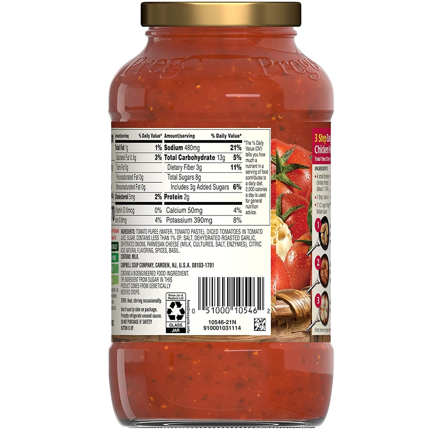 Prego Chunky Tomato with Garlic and Onion Pasta Sauce, 24 Oz Jar