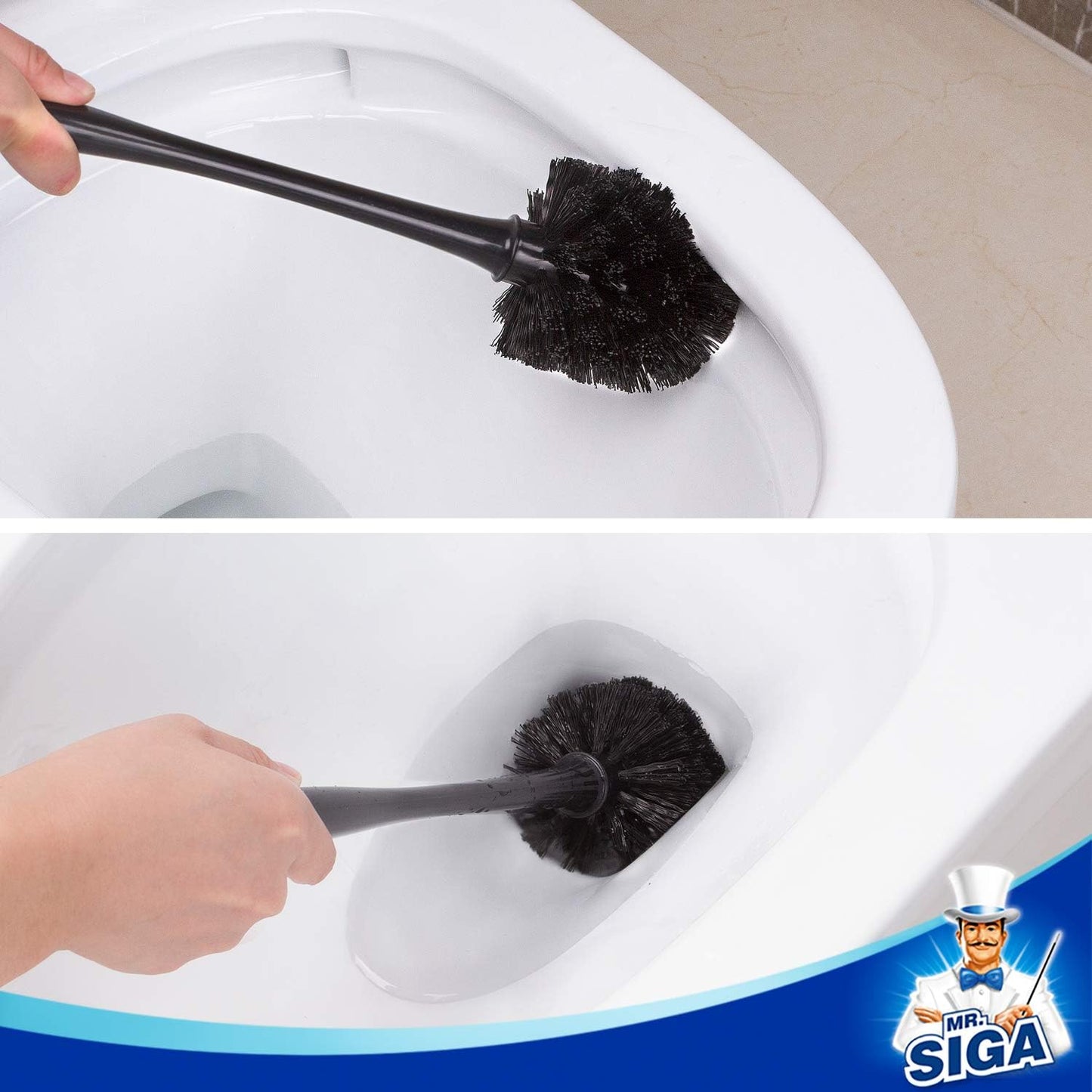 MR.SIGA Toilet Plunger and Bowl Brush Combo for Bathroom Cleaning, Black, 1 Set