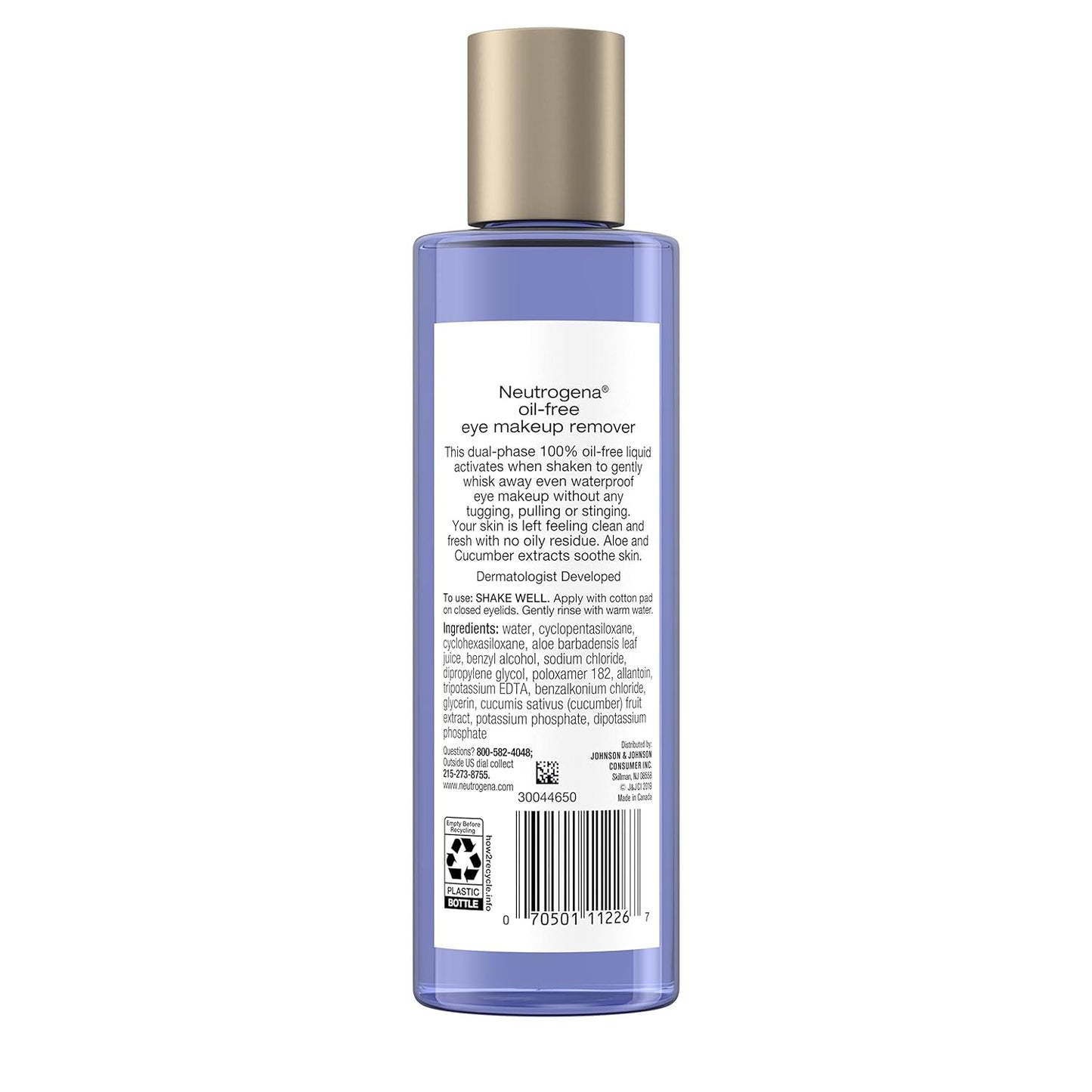 Neutrogena Gentle Oil-Free Eye Makeup Remover & Cleanser for Sensitive Eyes, Non-Greasy Makeup Remover, Removes Waterproof Mascara, Dermatologist & Ophthalmologist Tested, 8.0 fl. oz