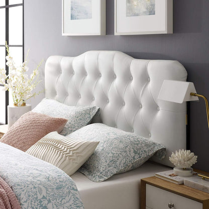 Modway Annabel Tufted Button Faux Leather Upholstered Full Headboard in White