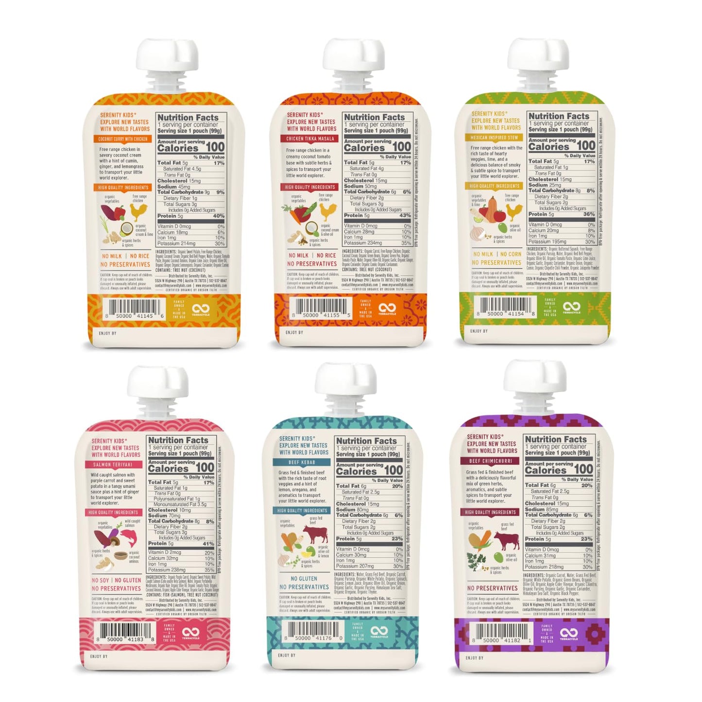 Serenity Kids 6+ Months Baby Food Pouches Puree Made With Ethically Sourced Meats & Organic Veggies | 3.5 Ounce BPA-Free Pouch | Meats + Herbs Variety Pack | 6 Count