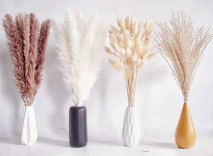 110 PCS Dried Pampas Grass Bouquet, Boho Table Decor, Bunny Tails Dried Flowers, Brown Pompas, White Pampas Grass for Wedding, Home, Rustic Party, Baby Shower Decorations