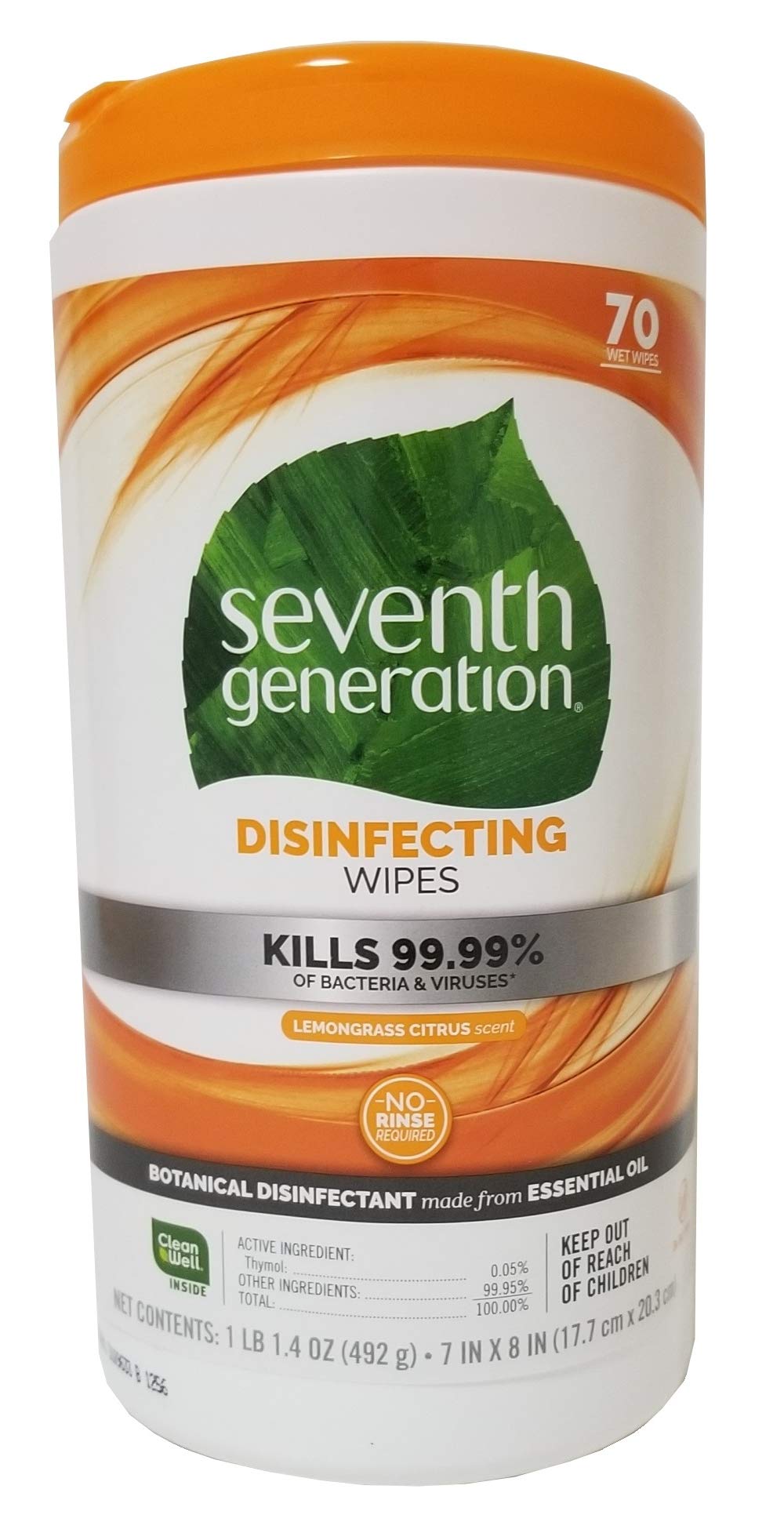 Seventh Generation Disinfecting Multi Surface Wipes, Botanical Disinfectant, 70 Count, Pack of 6