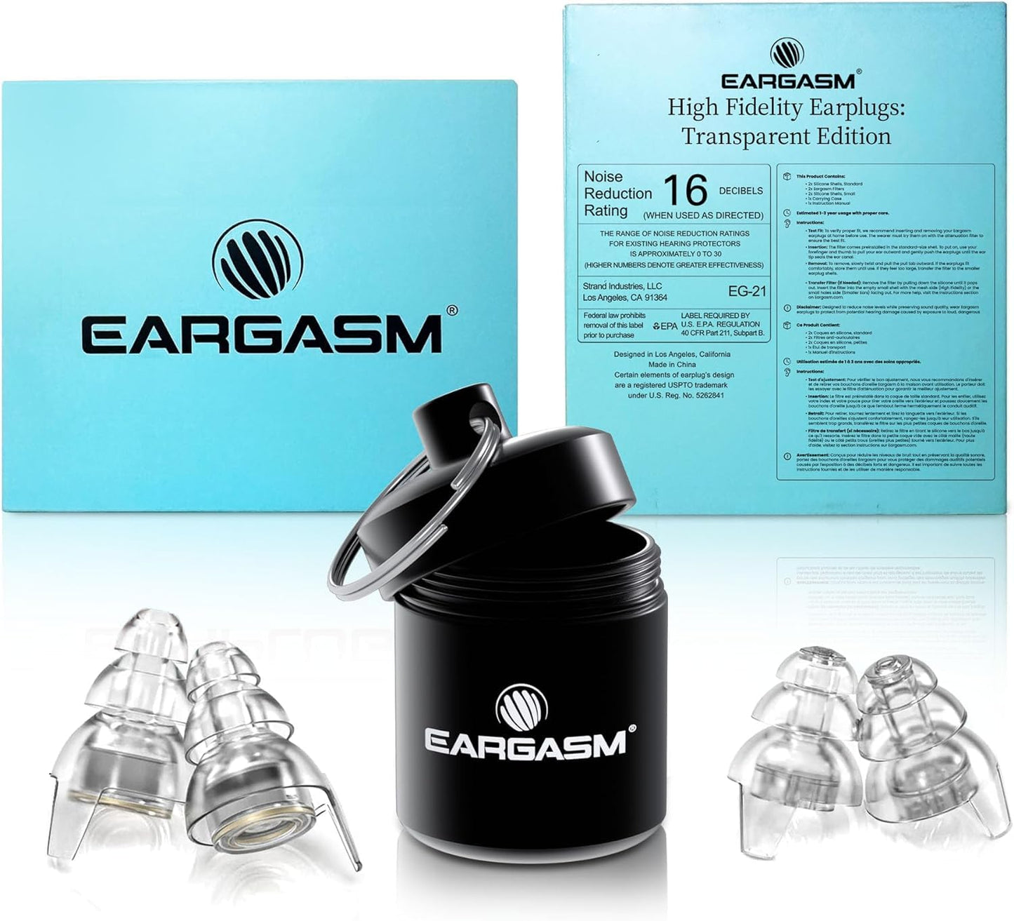 Eargasm High Fidelity Earplugs with Blue Filters - Reusable Noise Reduction Hearing Protection Ear-Plugs with Carrying Case for Concerts, Festivals, Raves, Musicians, Live Music, Sporting Events