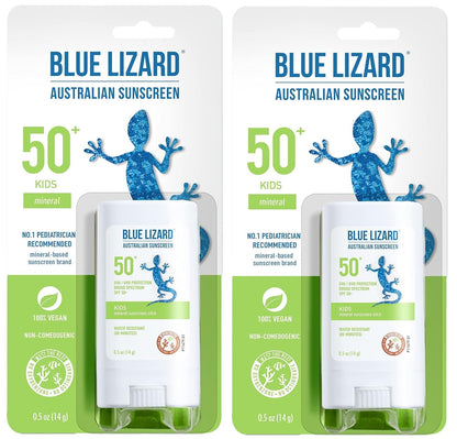 BLUE LIZARD Mineral Sunscreen Stick with Zinc Oxide SPF 50+ Water Resistant UVA/UVB Protection Easy to Apply Fragrance Free, Kids, Unscented, 0.5 oz