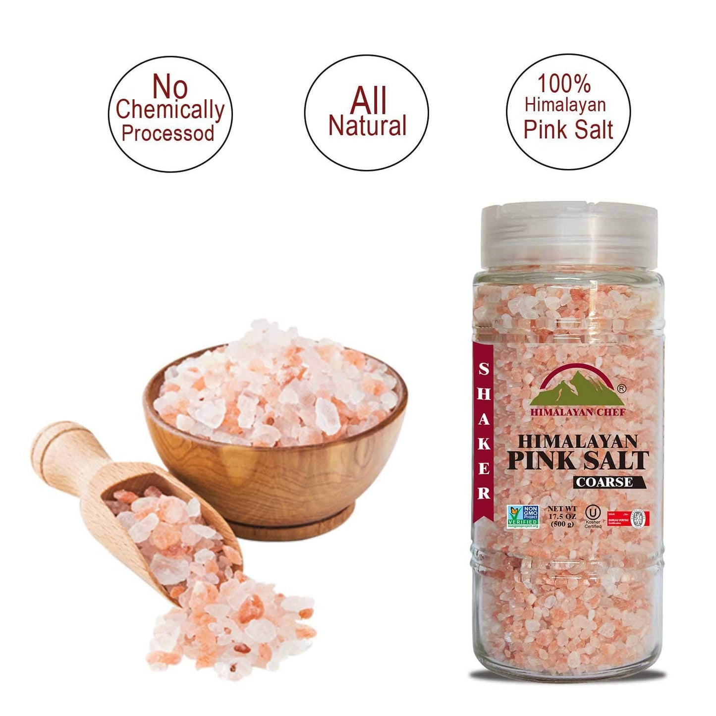 Himalayan Chef Pink Himalayan Salt Coarse Grain, Plastic Jar - 5 lbs. For Refill Grinders