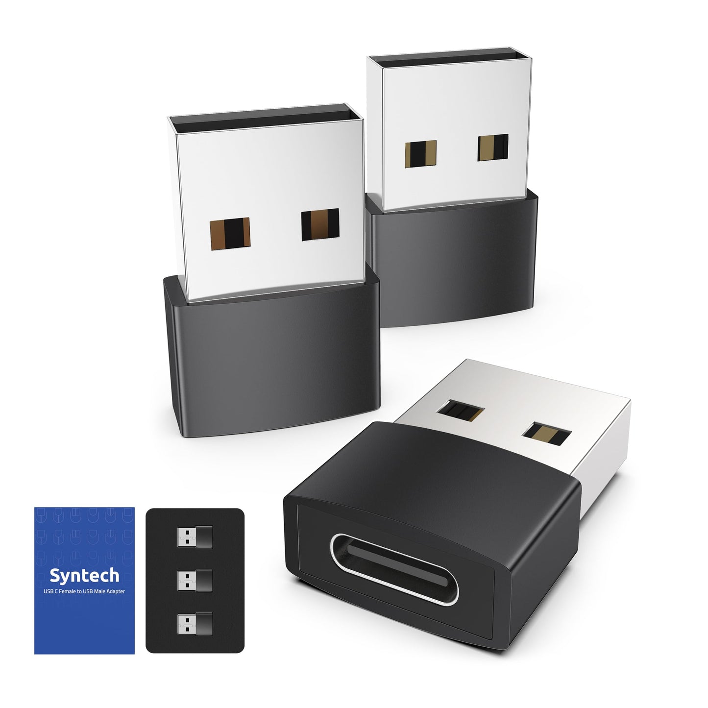 Syntech USB C Female to USB Male Adapter Pack of 3 [Travel Must Haves, Aluminum] USB C to USB Adapter, Type C Charger Cable Power Converter Compatible with iPhone 15 Apple Watch AirPods CarPlay, etc.