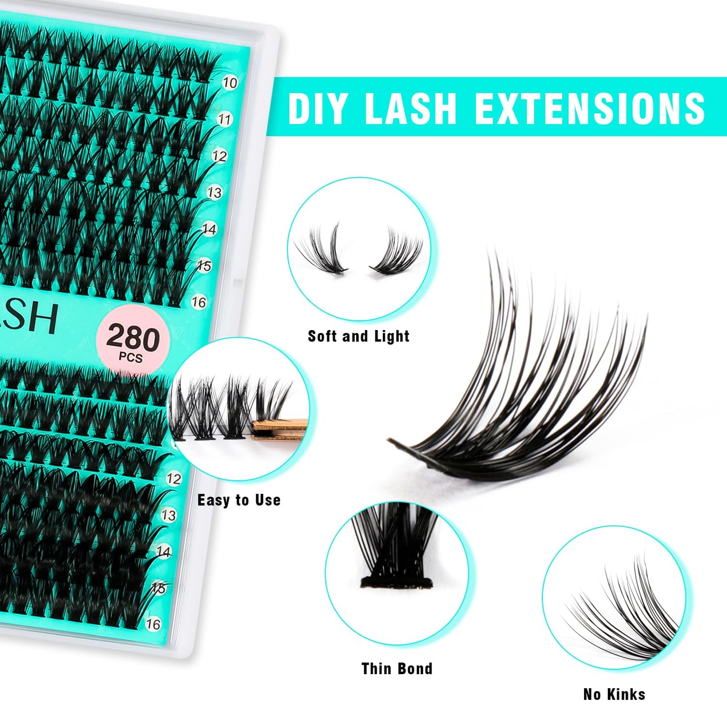 VAVALASH DIY Lash Extension Kit 280 Clusters Individual Lashes Kit 30D 40D 0.07D-10-16mm Lash Clusters, Lash Bond and Seal, Lash Tweezer for DIY Eyelash Extension at Home（Kit-30D+40D-0.07D-10-16MIX）