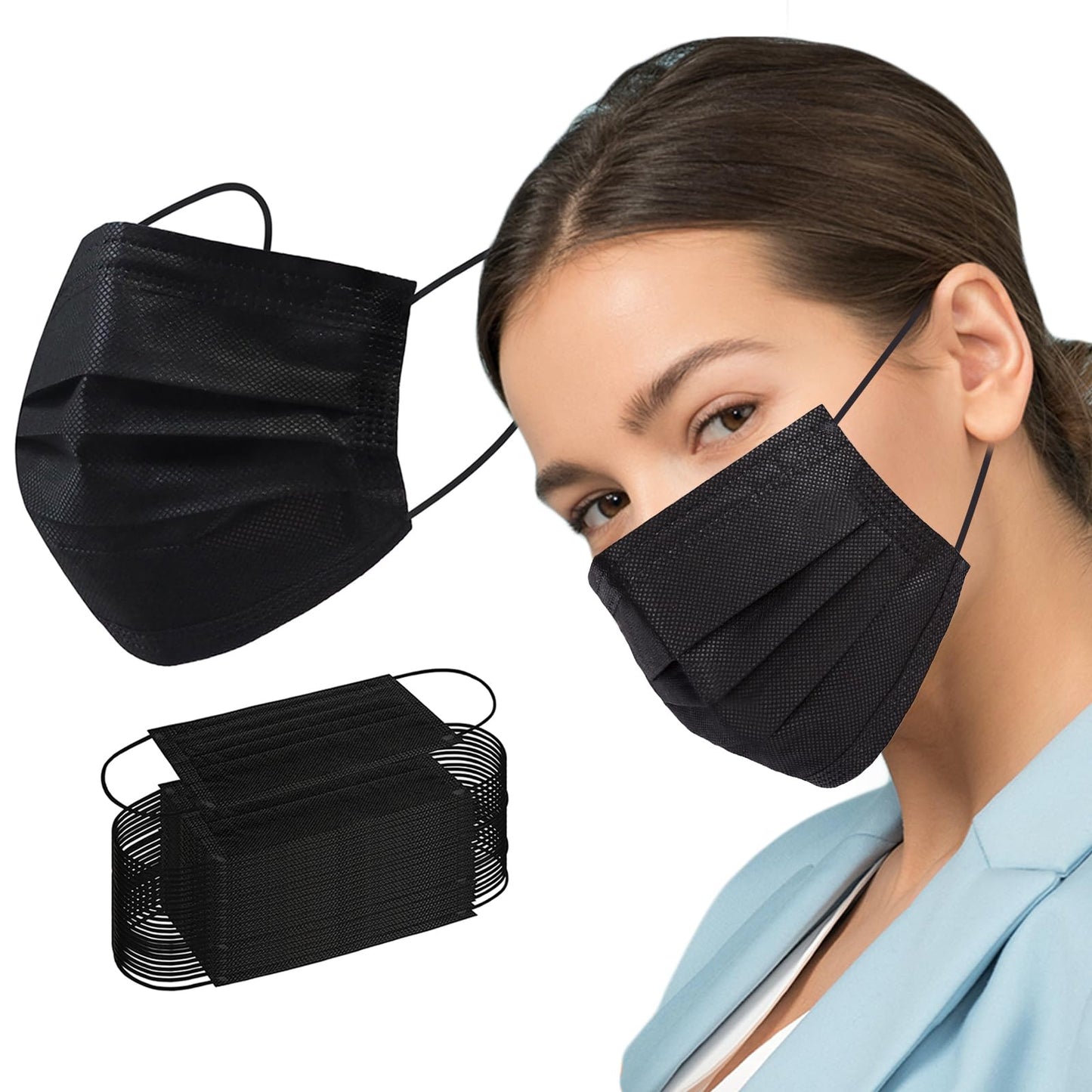 Borje Disposable Face Mask, 100 PCS Black Masks, 3 Ply Protection Face Masks