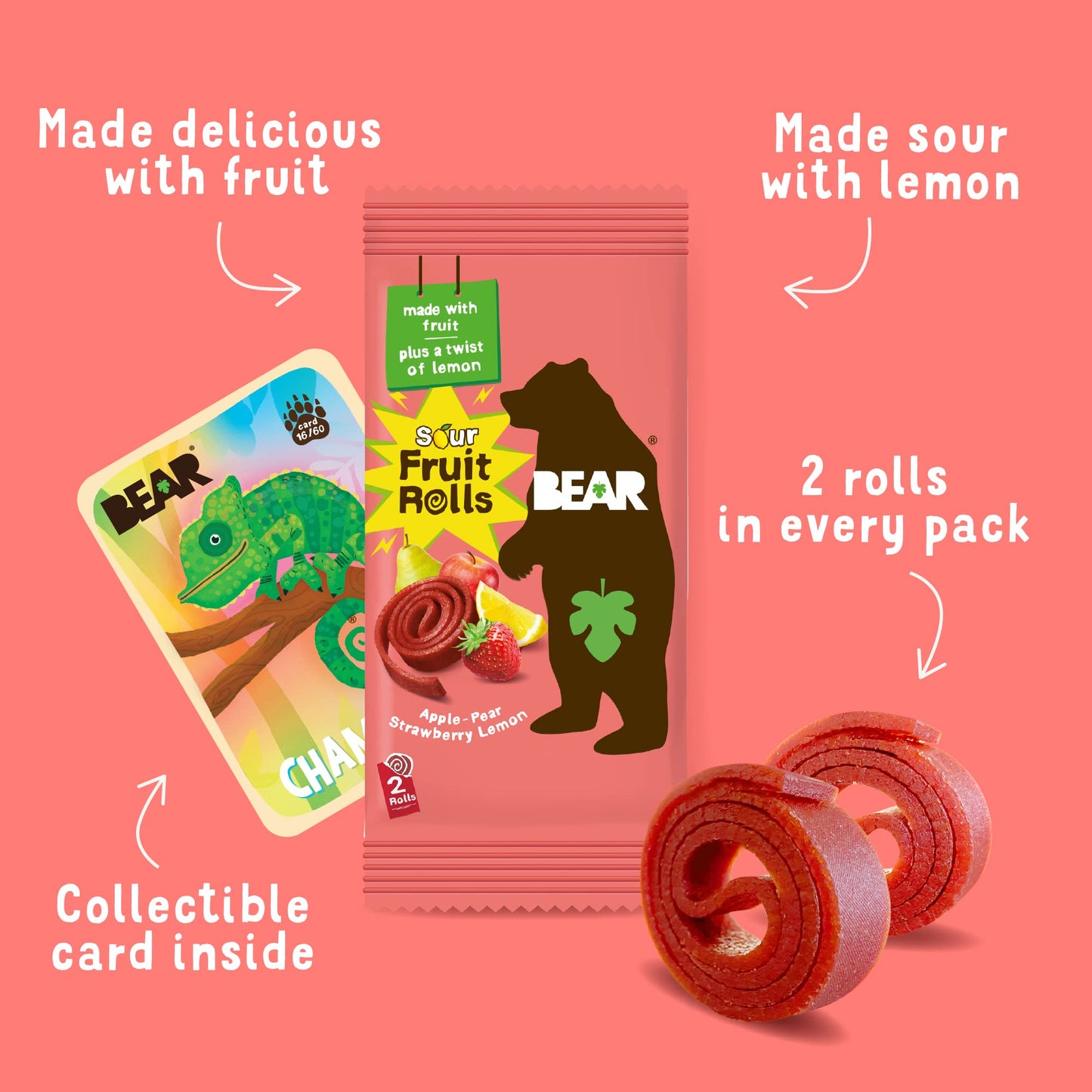 BEAR Real Fruit Snack Rolls - Gluten Free, Vegan, and Non-GMO - Strawberry – Healthy School And Lunch Snacks For Kids And Adults, 0.7 Ounce (Pack of 18)