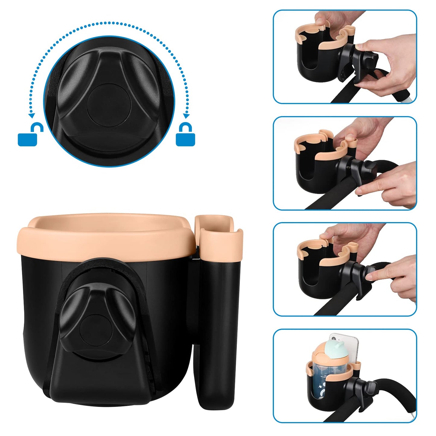 Accmor Stroller Cup Holder with Phone Holder, Bike Cup Holder, Universal Cup Holder for Uppababy Nuna Doona Strollers, 2-in-1 Cup Phone Holder for Stroller, Bike, Wheelchair, Walker, Scooter