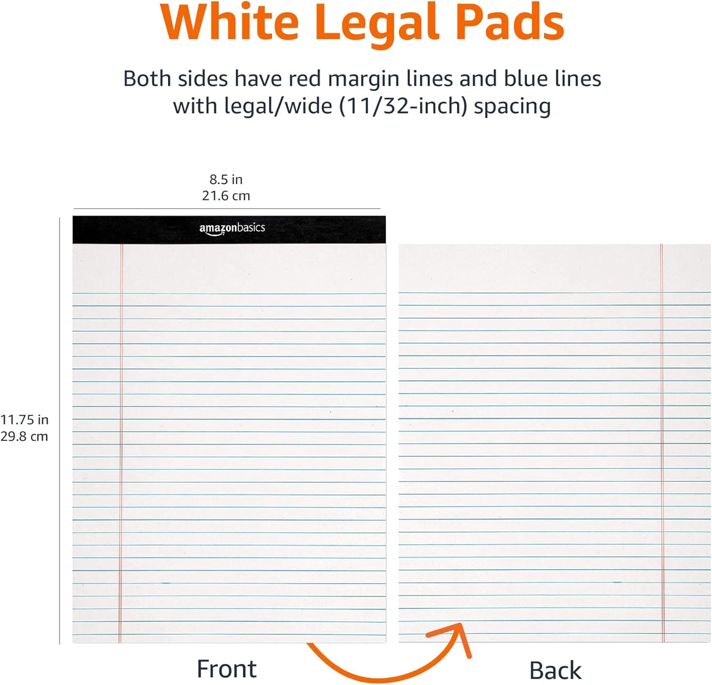 Amazon Basics Wide Ruled Lined Writing Note Pad, 8.5 inch x 11.75 inch, White, 12 Count ( 12 Pack of 50 )