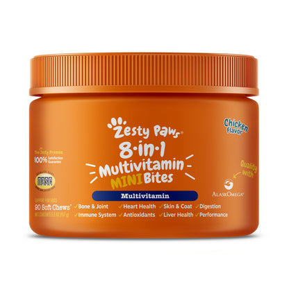 Zesty Paws Multivitamin Treats for Dogs - Glucosamine Chondroitin for Joint Support + Digestive Enzymes & Probiotics - Grain Free Dog Vitamin for Skin & Coat + Immune Health - Chicken Flavor - 90ct