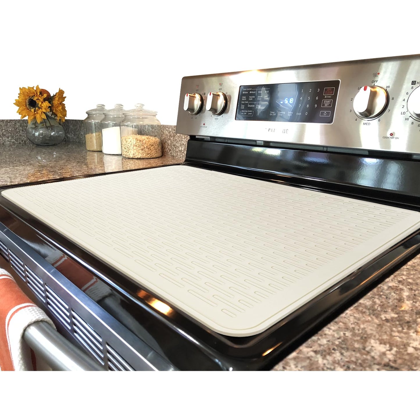 Stove Top Cover for Electric Stove - Silicone Stove Mat for Glass Top Stove, Glass Cooktop Protector, XL Dish Drying Mats for Kitchen, Range Covers for Electric Stove (Beige,28x20)