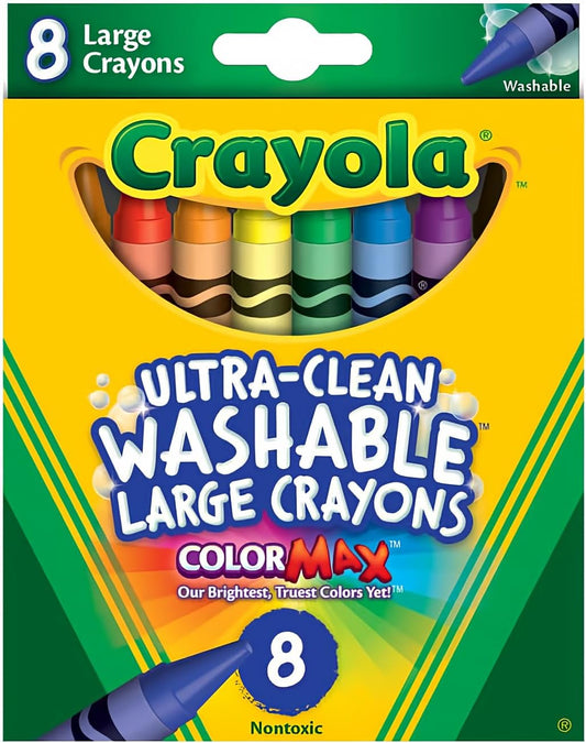 Crayola 523280 Ultra-Clean Washable Crayons, Large, 8 Colors/Box