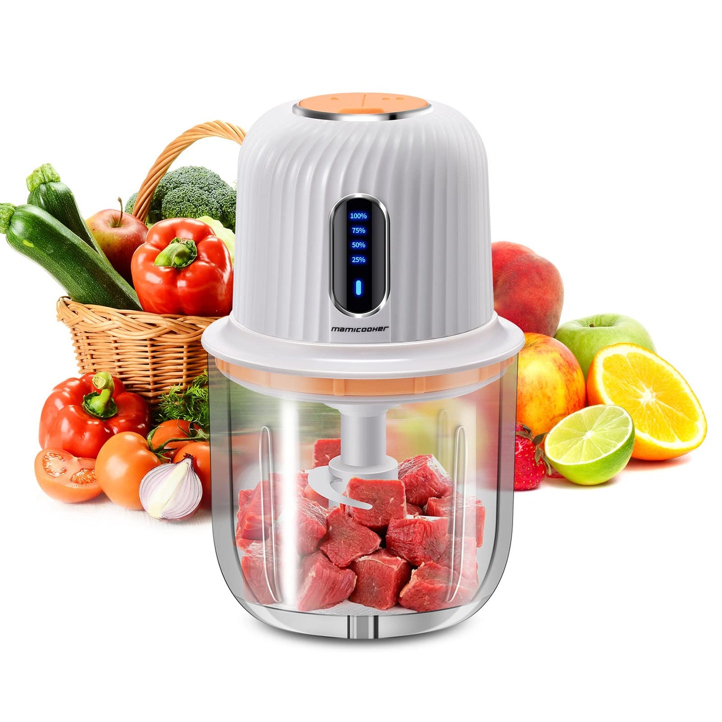 Electric Garlic Chopper, Mini Portable Veggie Chopper, 250ML Garlic Grinder Masher Onion Chopper, Blender to Vegetable, Wireless Food Processor for Ginger, Chili, Fruit, Meat, etc