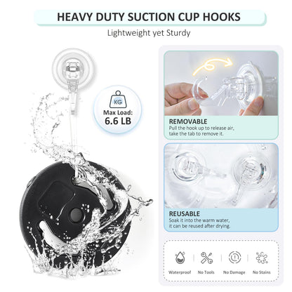 VIS'V Suction Cup Hooks, Small Clear Shower Suction Hooks Heavy Duty Vacuum Suction Cups with Hooks Removable Reusable Bathroom Suction Hooks for Tile Wall Window Glass Door - 2 Pcs