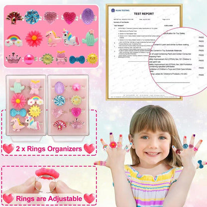 Jewelry Toys-for-Girls,Toddler Girls Toys Age 6-8,Lovely Rings Kids-Toys for 3 4 5 6 7 8 9 10 Year Old Girls,Play Jewelry Princess Toys for Dress Up,Easter Birthday Unicorns-Gifts-for-Girls