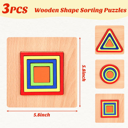 MCPINKY 3 Sets Toddler Puzzles, Wooden Shape Sorting Puzzles Montessori Puzzles Preschool Wooden Sensory Toys Age 1-3