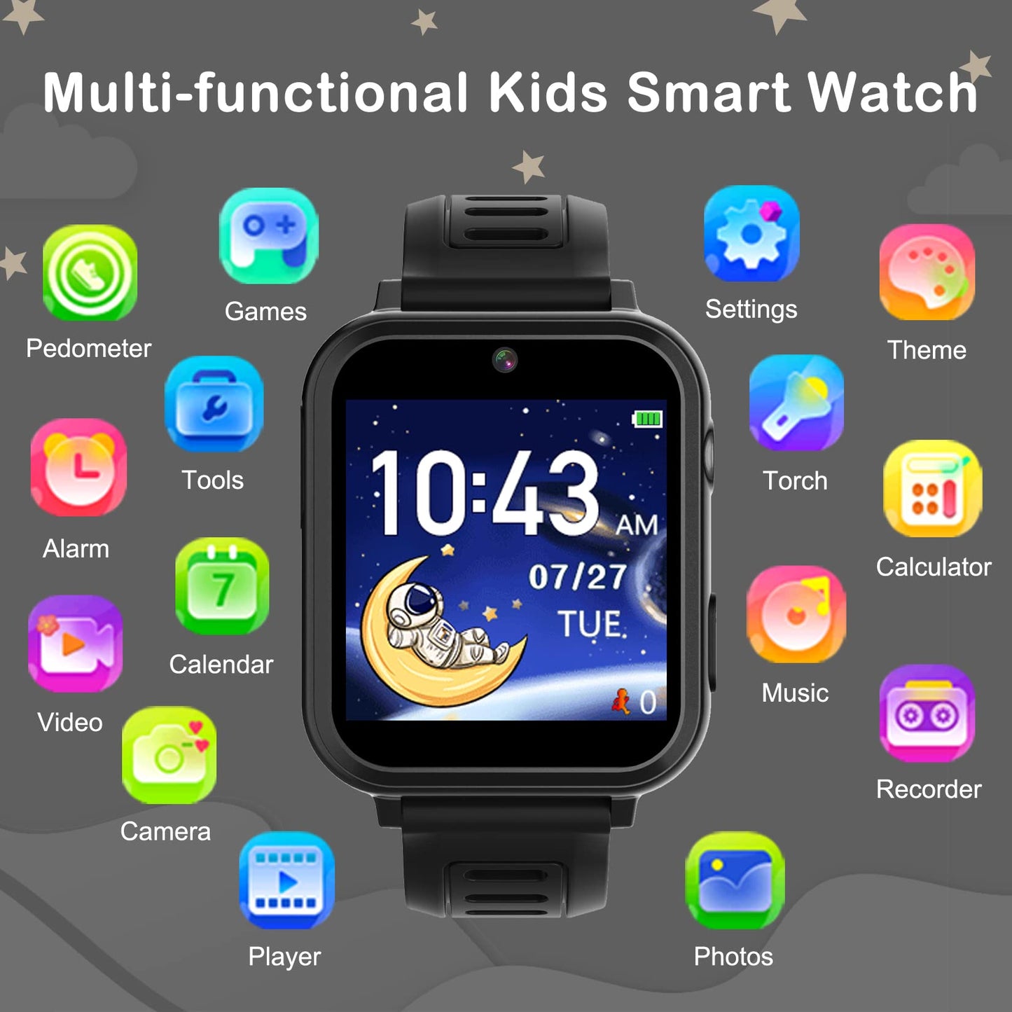 Phyulls Smart Watch for Kids with 24 Games Alarm Clock, Touchscreen, Calendaring Camera Music Player Time Display Video & Audio Recording, Toys for 3-12 Years Old Boys Toddler