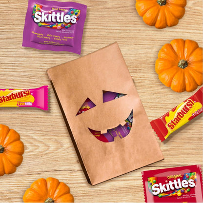 SKITTLES Original, SKITTLES Wild Berry & STARBURST Original and STARBURST FaveReds Fun Size Nut Free Individually Wrapped Trick or Treat Halloween Candy Variety Pack, Party Size, 20.13 Oz Bulk Bag