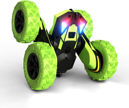 Threeking RC Stunt Cars Remote Control Car Double-Sided Driving 360-degree Flips Rotating Car Toy, Green