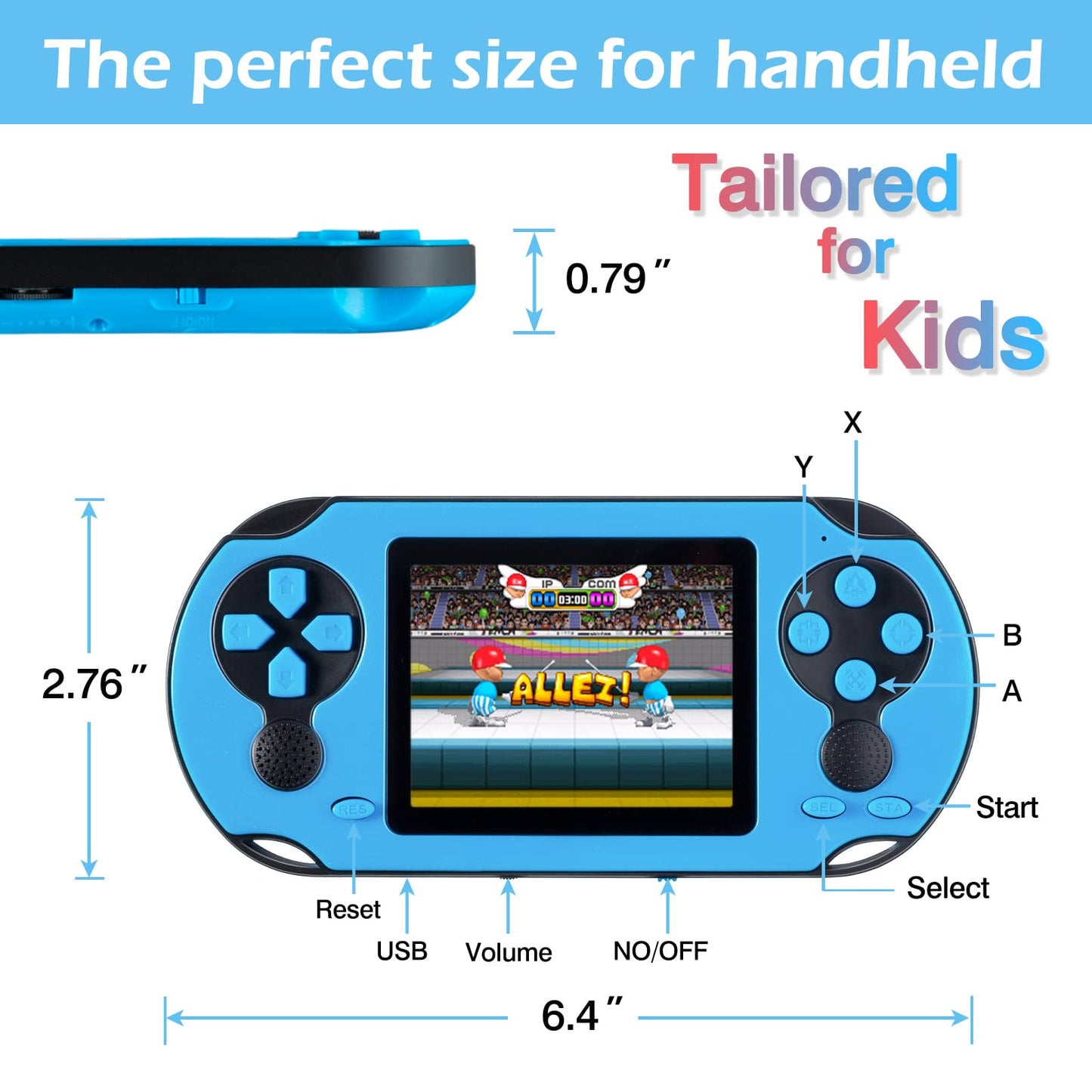 16 Bit Handheld Game Console for Kids Adults, 3.0'' Large Screen Preloaded 230 HD Classic Retro Video Games with USB Rechargeable Battery & 3 Game Cartridges for Birthday Gift for Kids 4-12