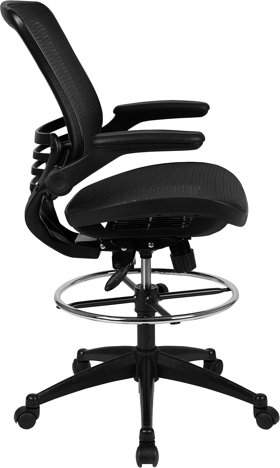 Flash Furniture Waylon Mid-Back Swivel Office Chair with Adjustable Foot Ring, Lumbar Support, and Seat Height, Ergonomic Mesh Executive Chair with Armrests, Black