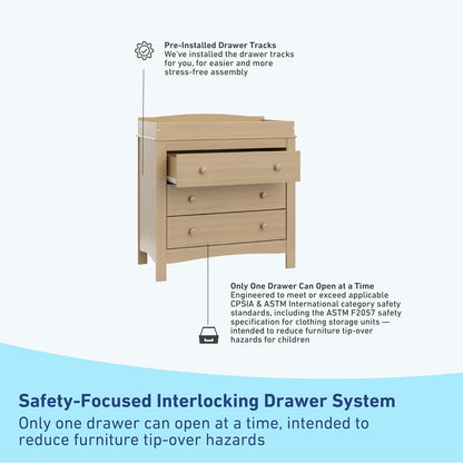 Graco Noah 3 Drawer Chest with Changing Topper (Driftwood) - GREENGUARD Gold Certified, Dresser for Nursery, 3 Drawer Dresser, Kids Dresser, Nursery Dresser Drawer Organizer, Chest of Drawers