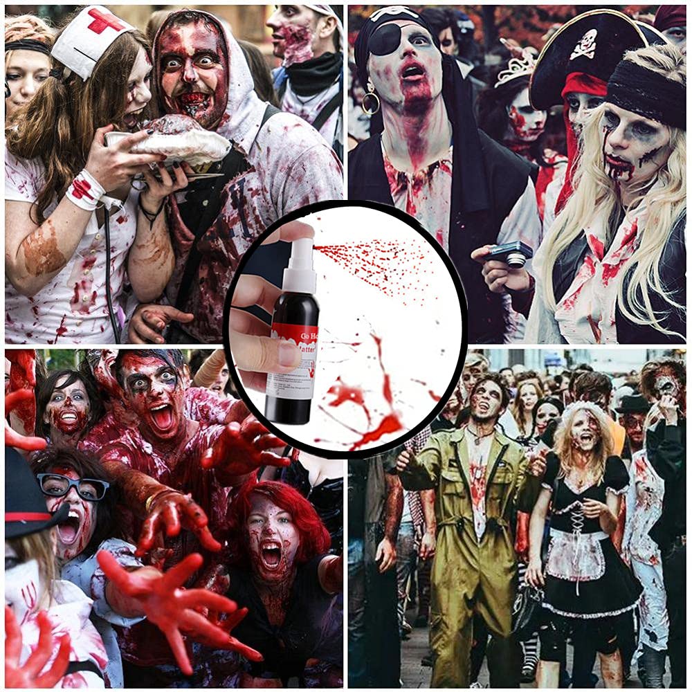 Go Ho Blood Splatter Fake Blood Washable(2.1 oz),Halloween Fake Blood Spray Eye Blood Drops Body Paint,Fake Blood for Clothes and Zombie Monster Vampire Clown Costume Cosplay Makeup,1PC