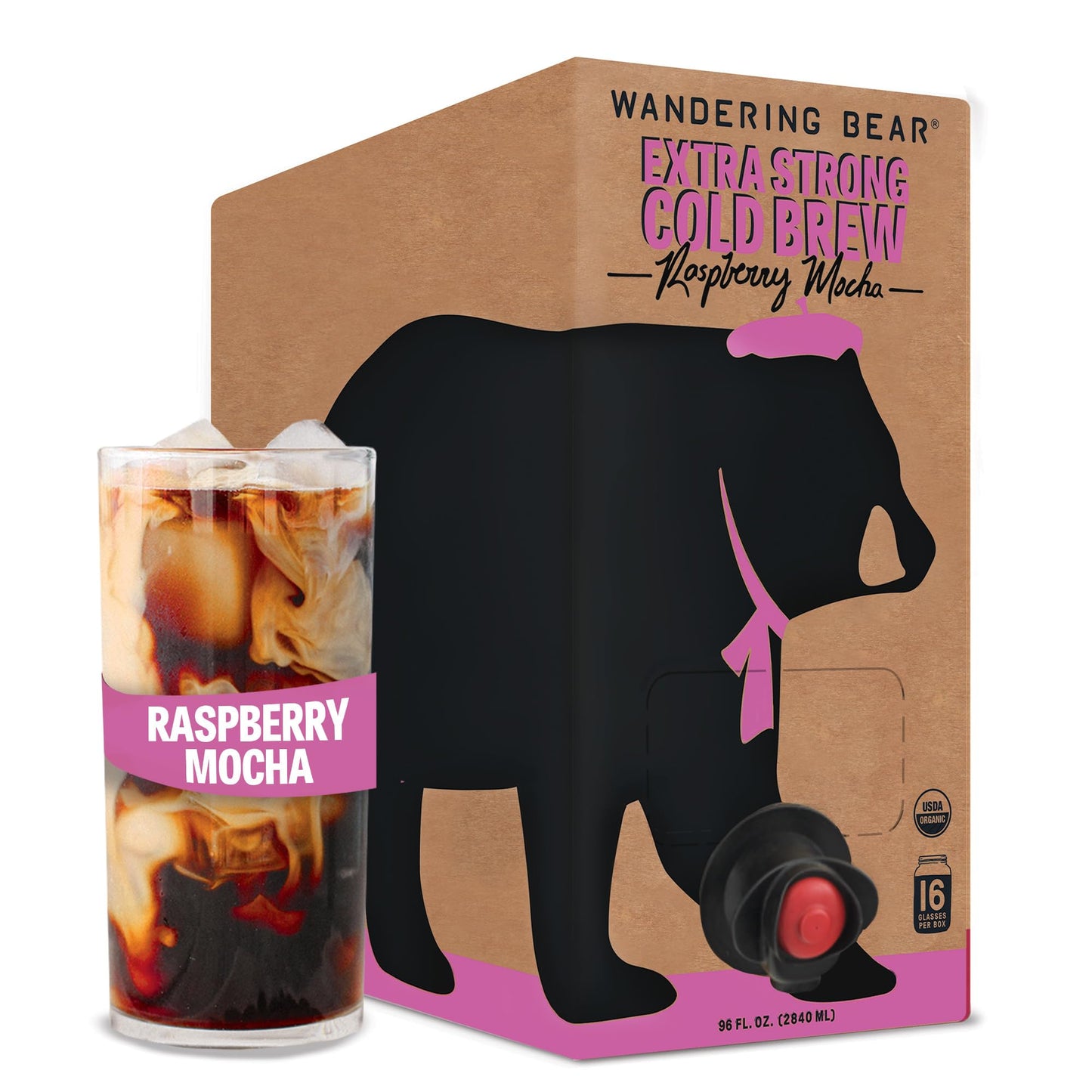 Wandering Bear Straight Black Organic Cold Brew Coffee On Tap, 96 fl oz - Extra Strong, Smooth, Unsweetened, Shelf-Stable, and Ready to Drink Iced Coffee, Cold Brewed Coffee, Cold Coffee