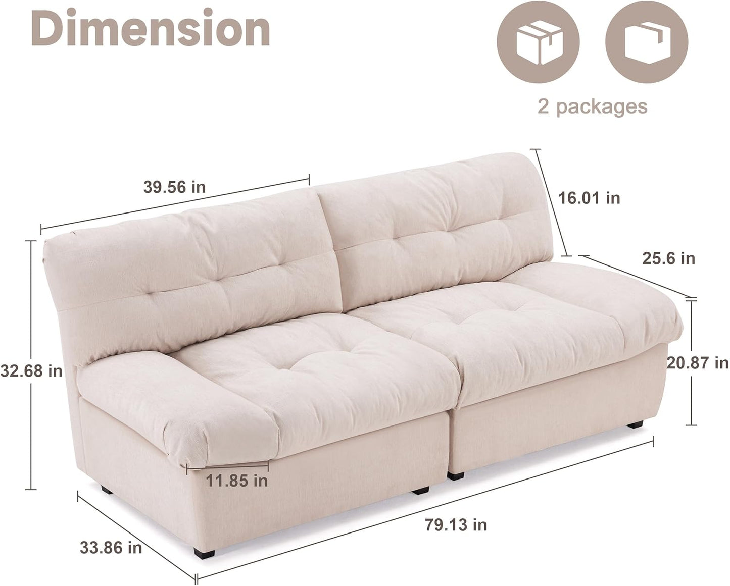 80" Chenille Cloud Deep Seat Overstuffed Couches for Living Room, Cozy Comfy Cloud Sofa with Solid Wood Frame, Modern Loveseat Sofa Couch for Small Spaces, Pillow-Designed Armrest Couch, Beige