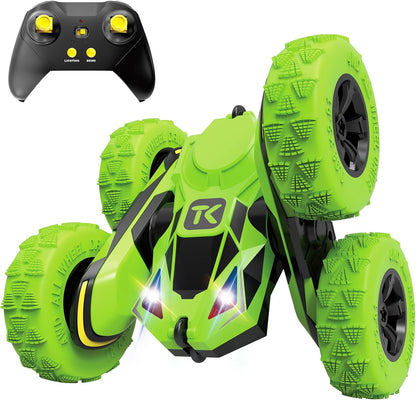 Threeking RC Stunt Cars Remote Control Car Double-Sided Driving 360-degree Flips Rotating Car Toy, Green