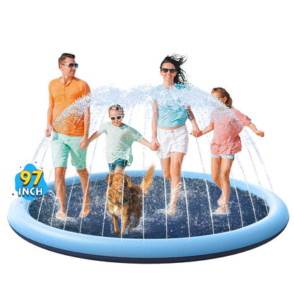 VISTOP Non-Slip Splash Pad for Kids and Dog, Thicken Sprinkler Pool Summer Outdoor Water Toys - Fun Backyard Fountain Play Mat for Baby Girls Boys Children or Pet Dog (59 inch, Blue&Blue)