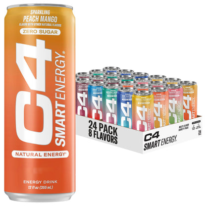 C4 Smart Energy Drink – Boost Focus and Energy with Zero Sugar, Natural Energy, and Nootropics - 200mg Caffeine - Cherry Berry Lime (12oz Pack of 12)