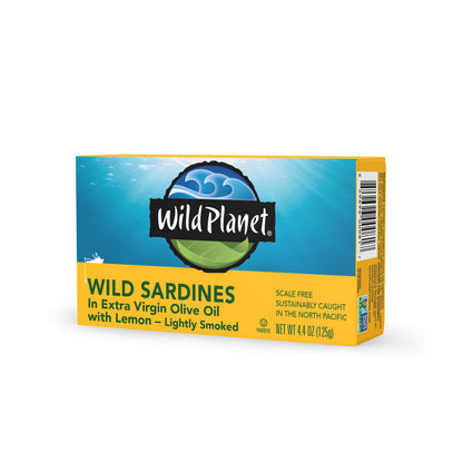 Wild Planet Wild Sardines in Extra Virgin Olive Oil, Lightly Smoked, Tinned Fish, Sustainably Wild-Caught, Non-GMO, Kosher, Gluten Free, 4.4. Ounce (Pack of 12)